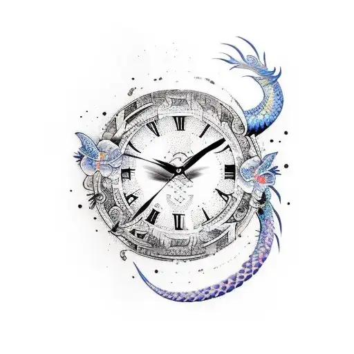 Butterfly With Waterfall Clock And Dragon