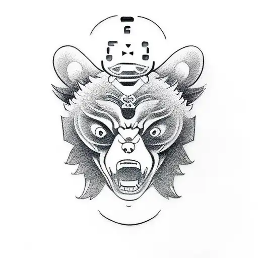 Bear Clock Oni Mask Cross
