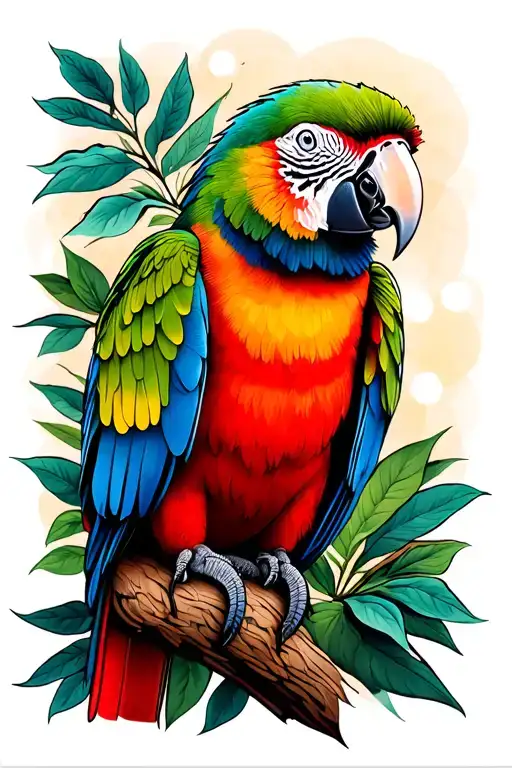 Mollucan Eclectus Parrot Female In The Jungle On A Legde