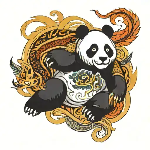 A Playful Design Of A Panda Bear Drawing A Chinese Dragon On A Canvas Outdoors