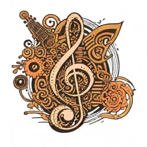 A Tribal Music Note Design Intertwined With Computer Circuitry