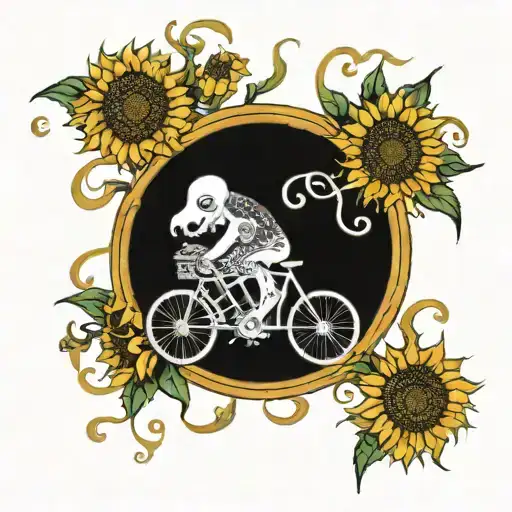 An Oriental-style Bike Riding Through A Field Of Sunflowers With A Hidden Octopus Motif