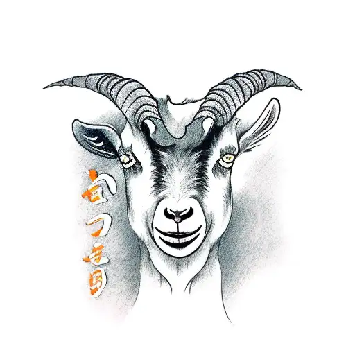 Goat With Landscape And Chinese Characters