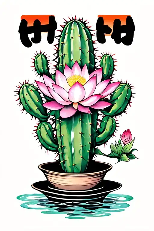 Cactus Protected By A Lotus