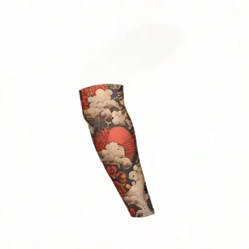 Clouds On A Sleeve With A Red Japanese Sun