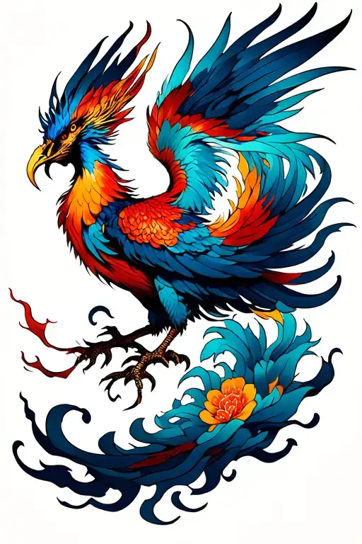 Mythical Phoenix Rising From Ashes