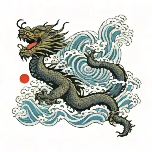 Dragon And Fu Lion And Some Waves And Japanese Things