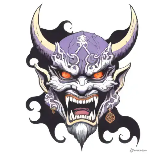 Grand Oni Mask With Purple Accents Inside A Diamond Outline