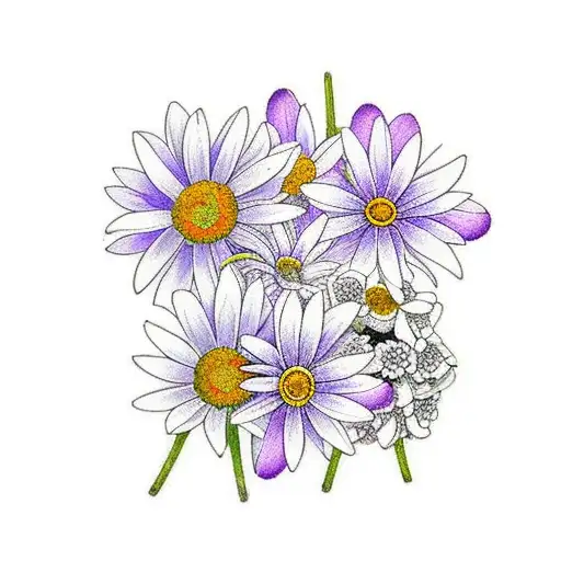 Daisy With Violet And Narcissus Bouquet