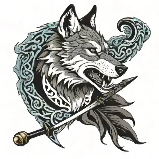 Wolf Head With Scythe On His Back