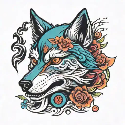 Colorful Japanese Wolf Head For Motorcycle Club