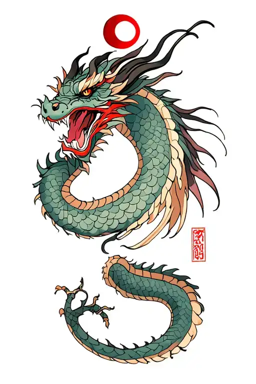 Dragon With Red Crescent Above The Head