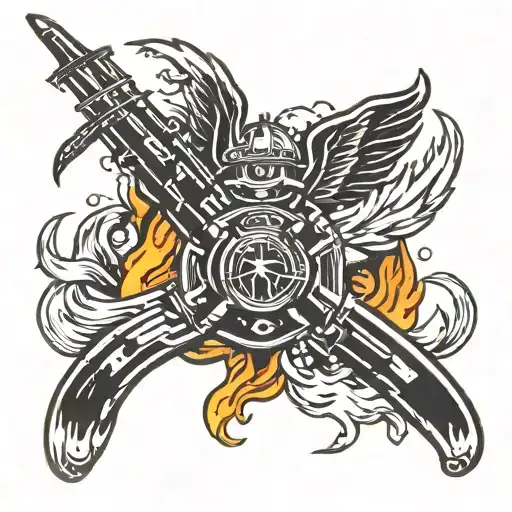 Airport Firefighter Emblem With Flames And Wings