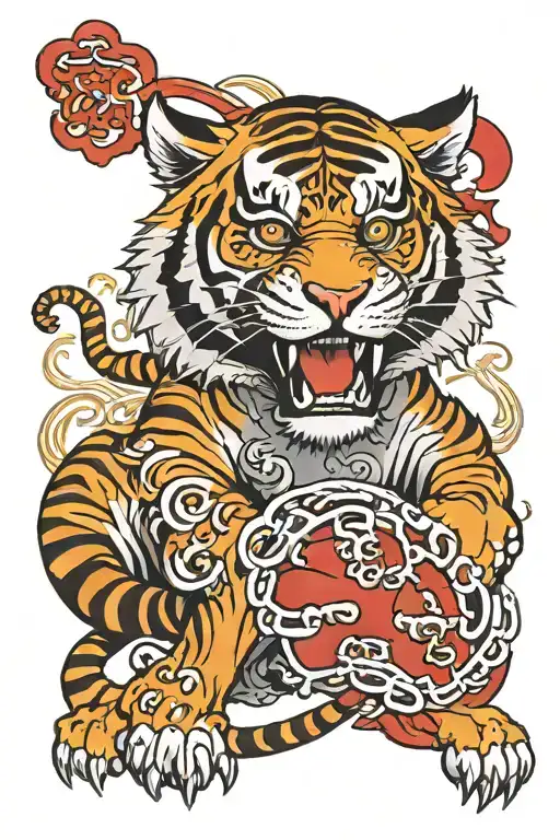 Tiger And Portuguese Flag Intertwined