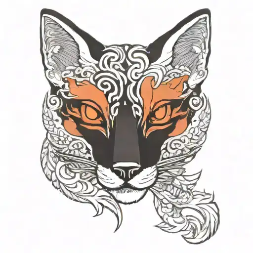A Nine Tailed Fox And Kitsune Mask