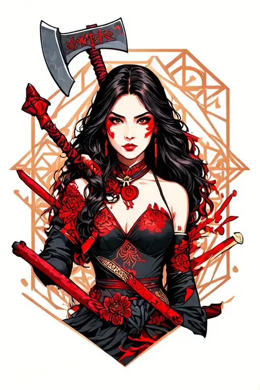 Axe And Scarlett Witch Surrounded With Geometric
