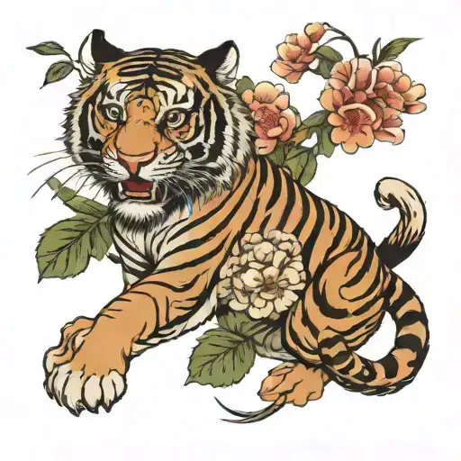 Tiger With Floral Background