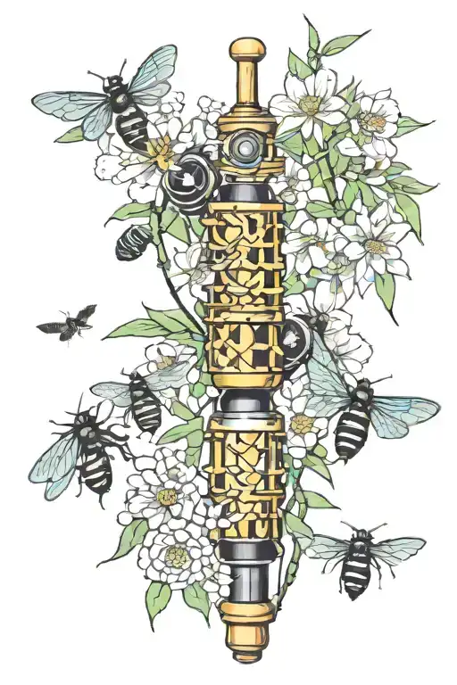 Bamboo Forest With Honey Comb And Bees Flying And Microphone