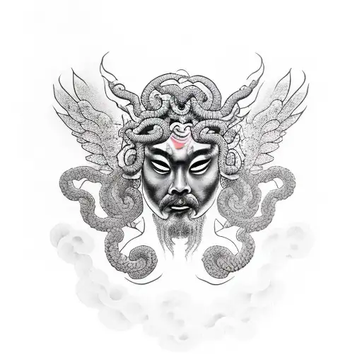 Medusa Head With Wings Behind