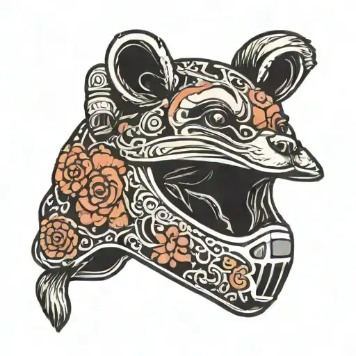 Japanese Tanuki With Full Face Mountain Bike Helmet On