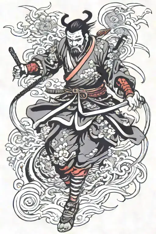 Samurai With Mask Jump Attacking