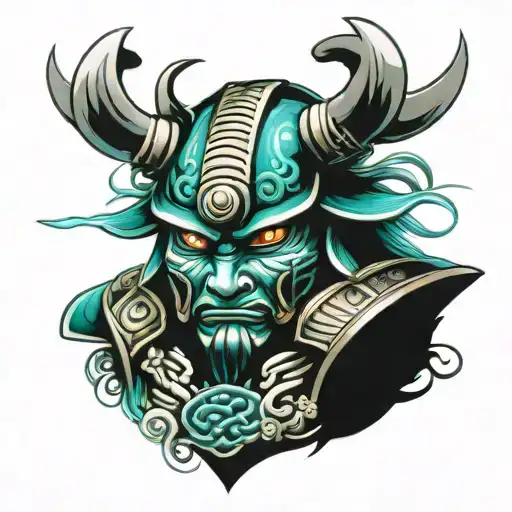 Samurai Armor Teal Glowing Eyes