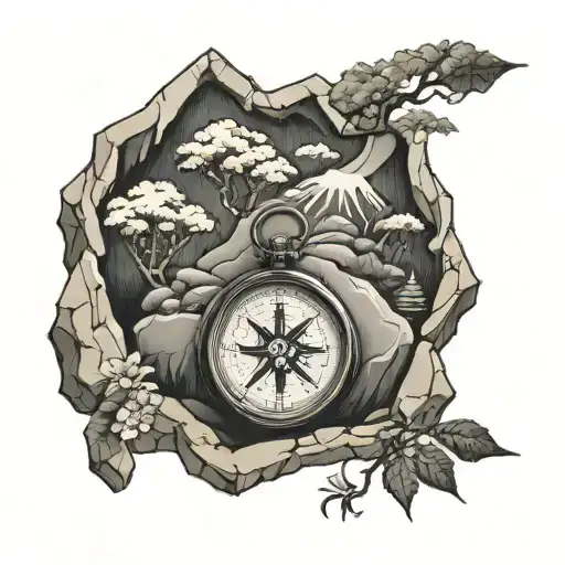 Stone Road Leading Home With Small Compass Tattoo Idea