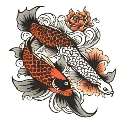 Koi Fish And Pheonix Flying