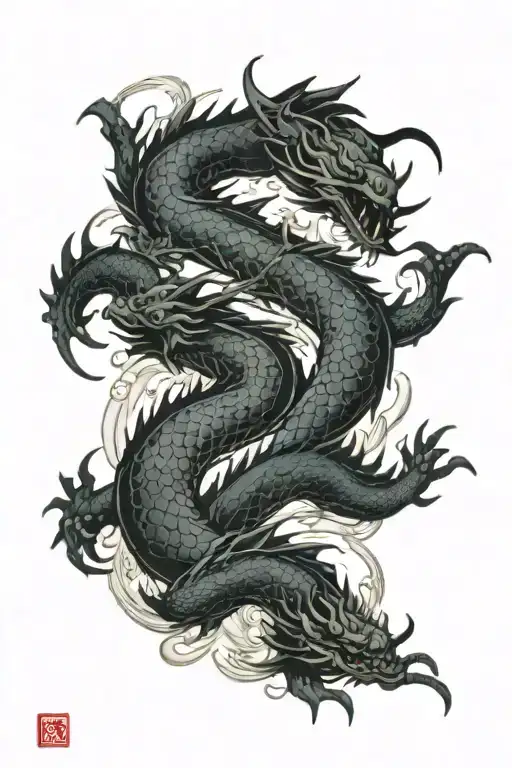 Dragon On Water Back Tattoo But Ink Is Smoky And Transparent