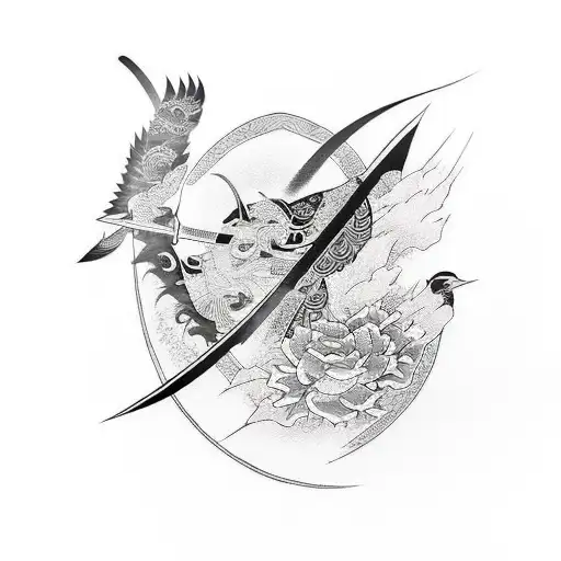 Katana With Crows And Black Feather Around