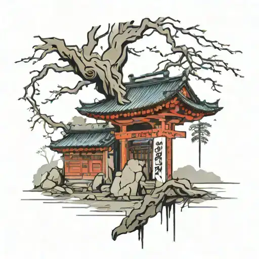 Ruined Column And A Willow Tree Next To It