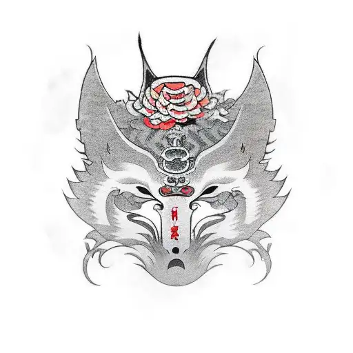 Mask Of Kitsune With A Sword