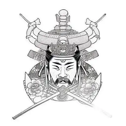 Samurai With Swords And A Geisha