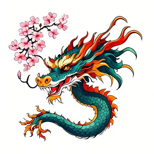 Japanese Dragon With Cherry Blossoms