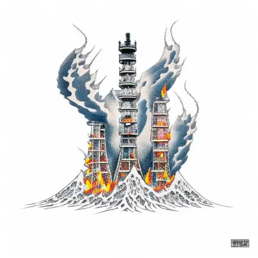 Oil Rig On Fire With Letters Twc