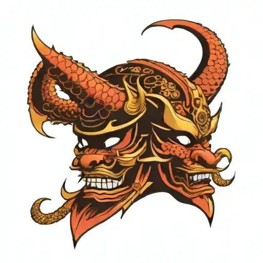 Japanese Samurai Mask With Dragon