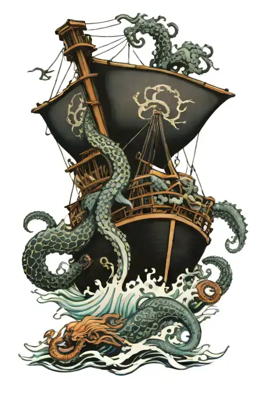 Kraken Pulling A Ship