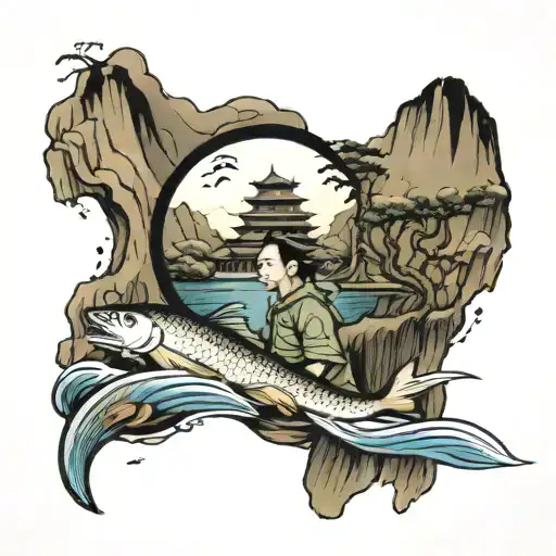 Fisherman With Castle Background