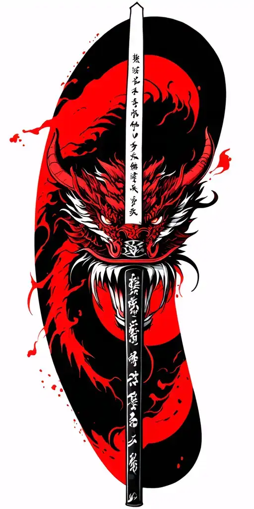 Demon Samurai Katana Stained From Blood Japanese Dragon
