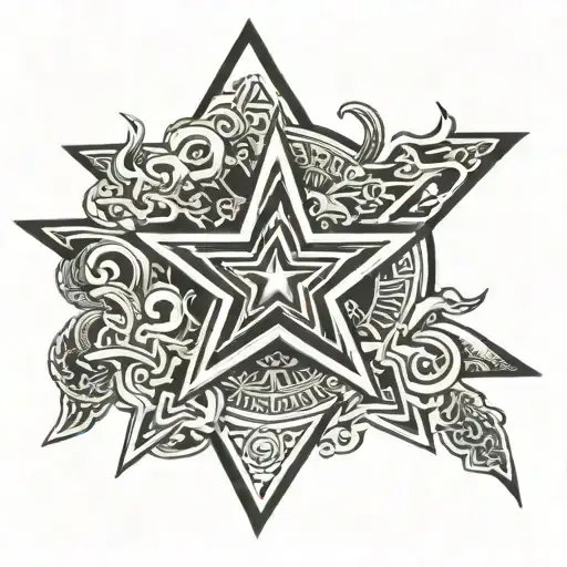 A Large 5 Point Star With Multiple Hieroglyphics