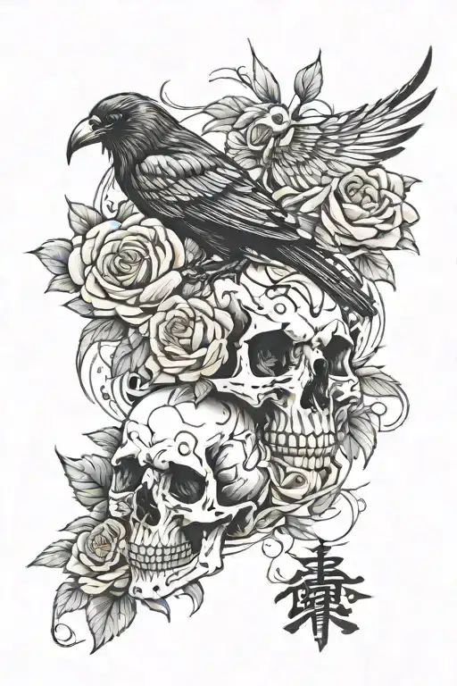 Raven Rose And Skull Surrounded