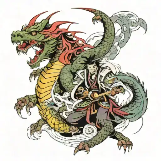 Dragon And Samurai Cyberpunk In Battle