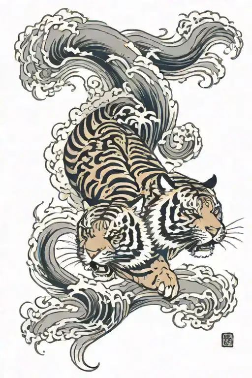 Tiger Attack And Waves Forming