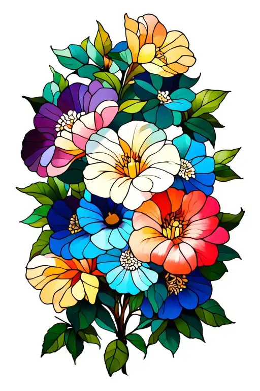 Stained Glass Morning Glories And Peonies