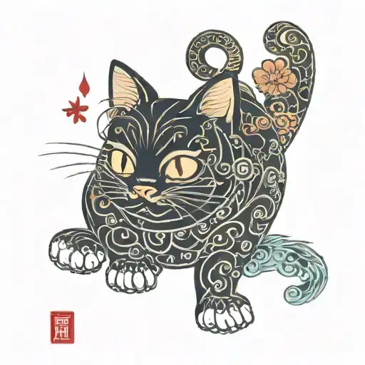 A Traditional Japanese Lucky Cat With Anime Eyes