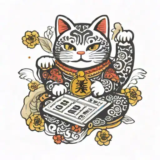A Japanese Lucky Cat With A Winning Lottery Ticket In Its Paw