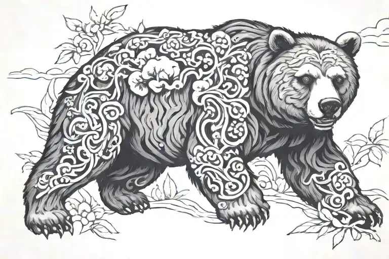 Laying Down Bear With Forest Around It