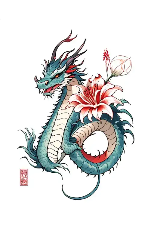 Dragon With Red Spider Lily