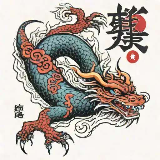 Japanese Dragon Wrapped Around Left Forearm With The Kanji Of Luck And Peace Written On His Body