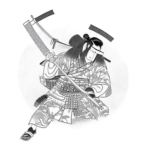 Samurai In A Garden With A Child